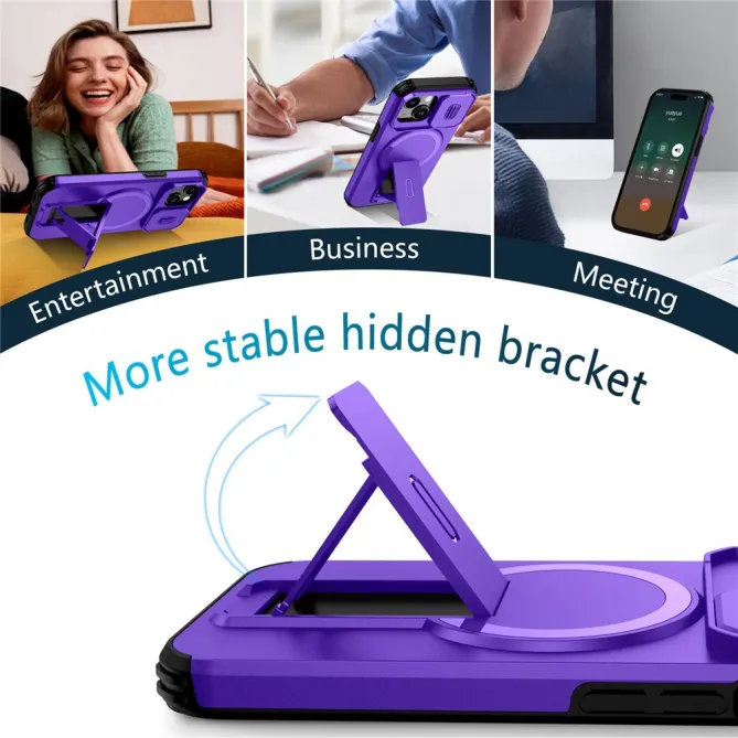 Coque iPhone 15 antichoc béquille cache caméra magnétique