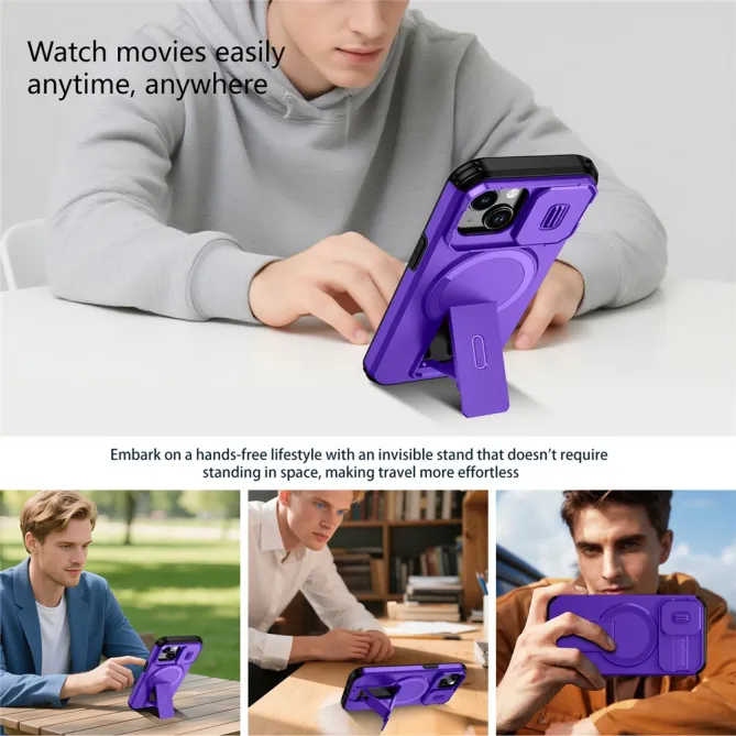 Coque iPhone 15 antichoc béquille cache caméra magnétique