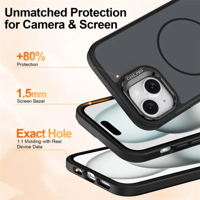 Coque iPhone 15 magnétique béquille contour caméra