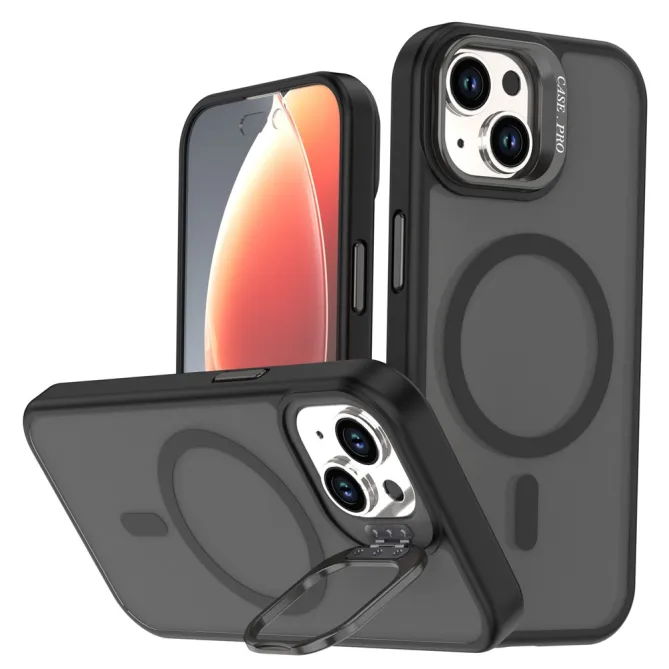 Coque iPhone 15 magnétique mate béquille caméra