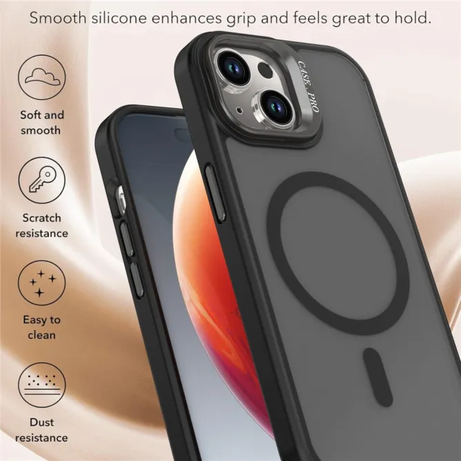 Coque iPhone 15 magnétique mate béquille caméra