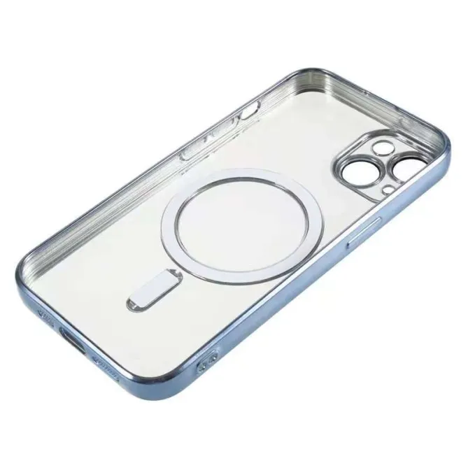 Coque iPhone 15 magnétique contour métallisé protection caméra