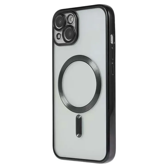 Coque iPhone 15 magnétique contour métallisé protection caméra