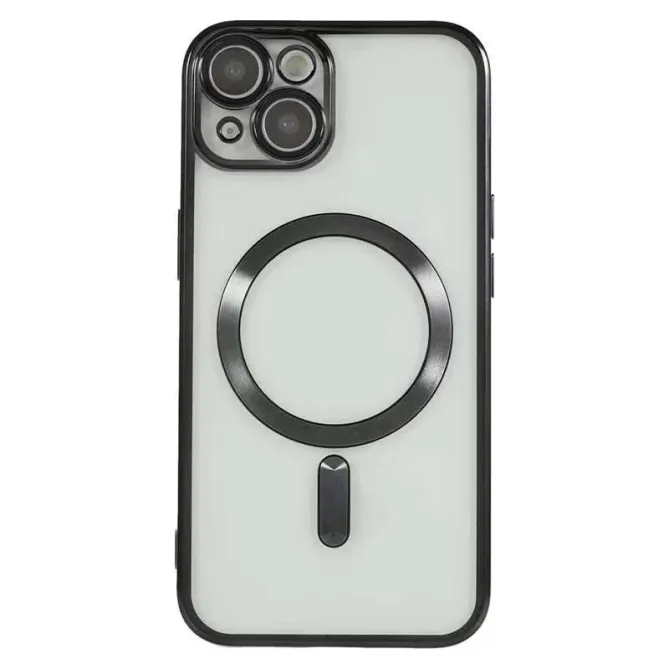 Coque iPhone 15 magnétique contour métallisé protection caméra