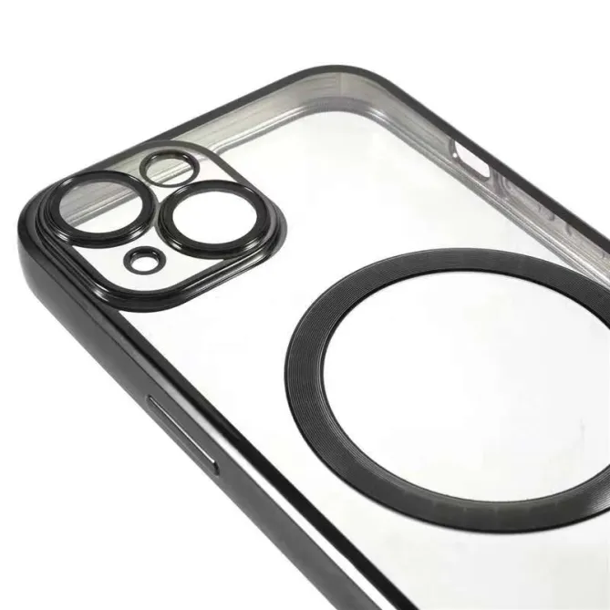 Coque iPhone 15 magnétique contour métallisé protection caméra