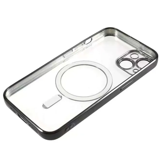 Coque iPhone 15 magnétique contour métallisé protection caméra