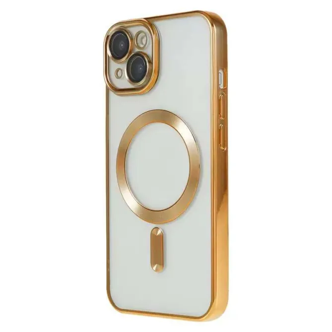 Coque iPhone 15 magnétique contour métallisé protection caméra