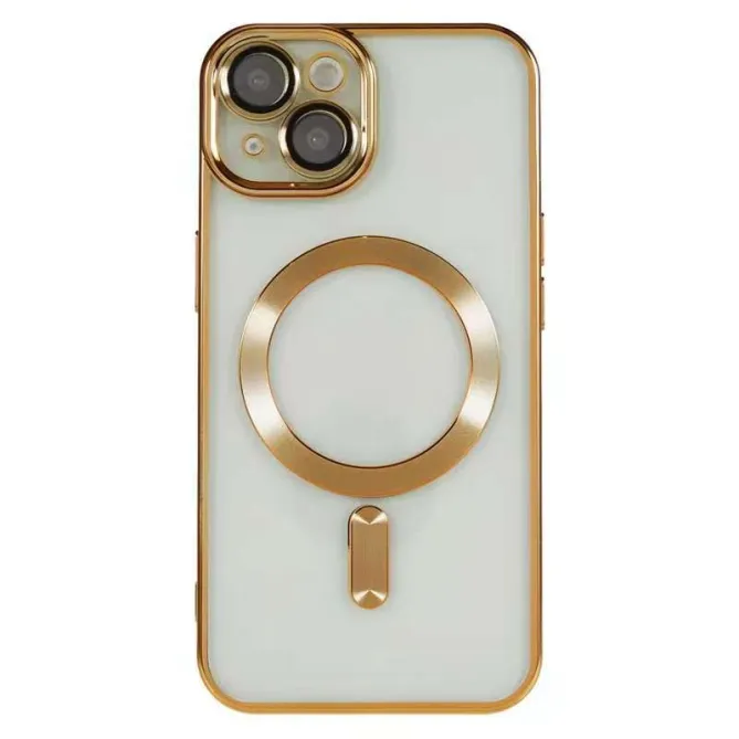 Coque iPhone 15 magnétique contour métallisé protection caméra