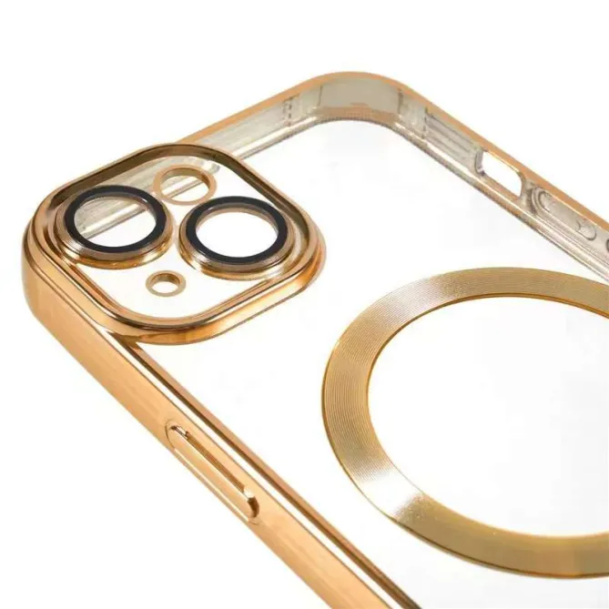 Coque iPhone 15 magnétique contour métallisé protection caméra