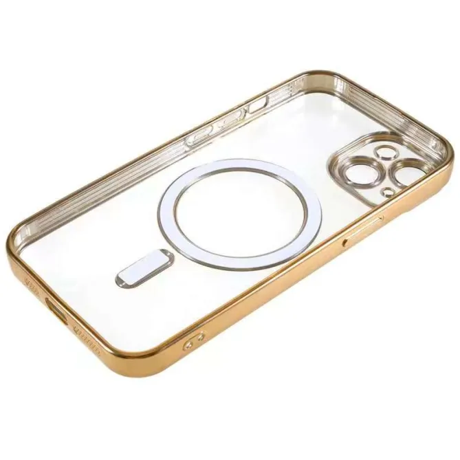 Coque iPhone 15 magnétique contour métallisé protection caméra