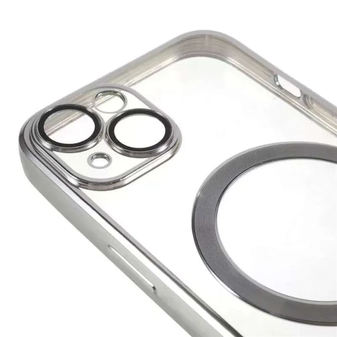Coque iPhone 15 magnétique contour métallisé protection caméra