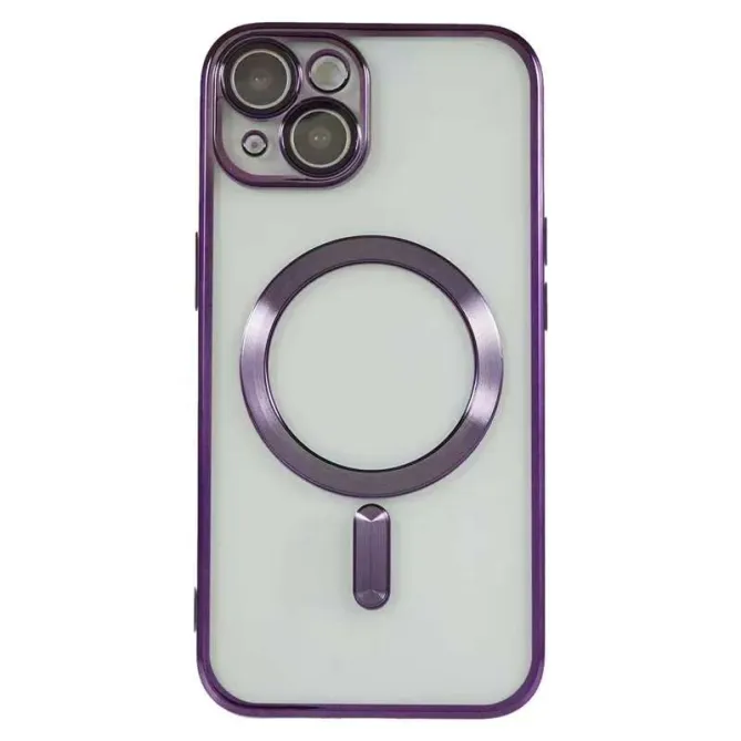 Coque iPhone 15 magnétique contour métallisé protection caméra