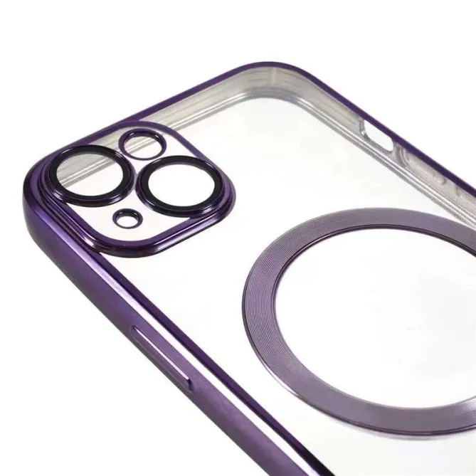 Coque iPhone 15 magnétique contour métallisé protection caméra