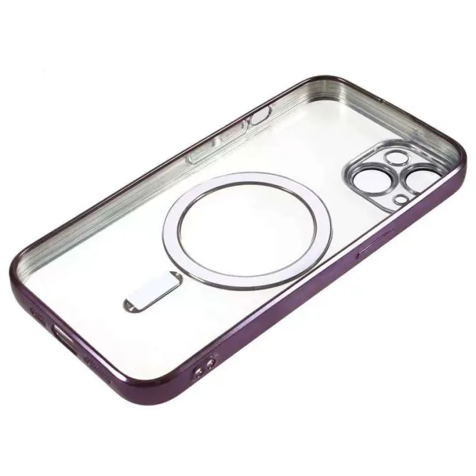 Coque iPhone 15 magnétique contour métallisé protection caméra