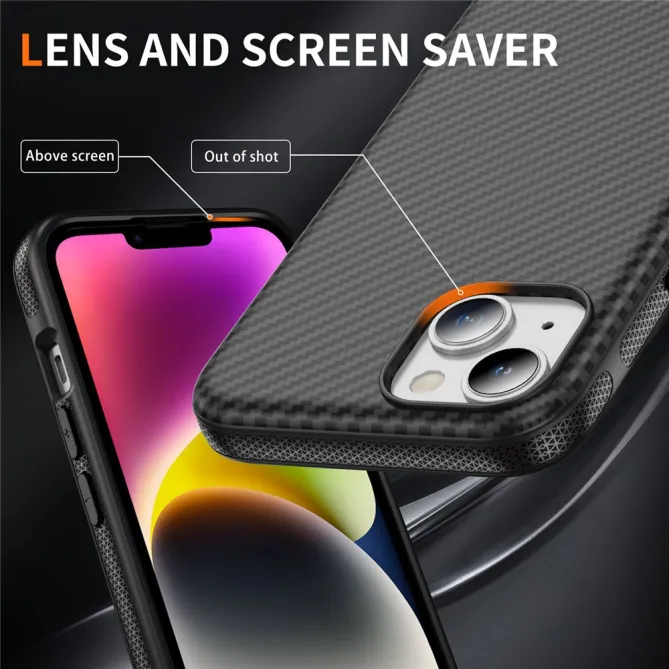 Coque iPhone 15 magnétique fibre de carbone toucher peau