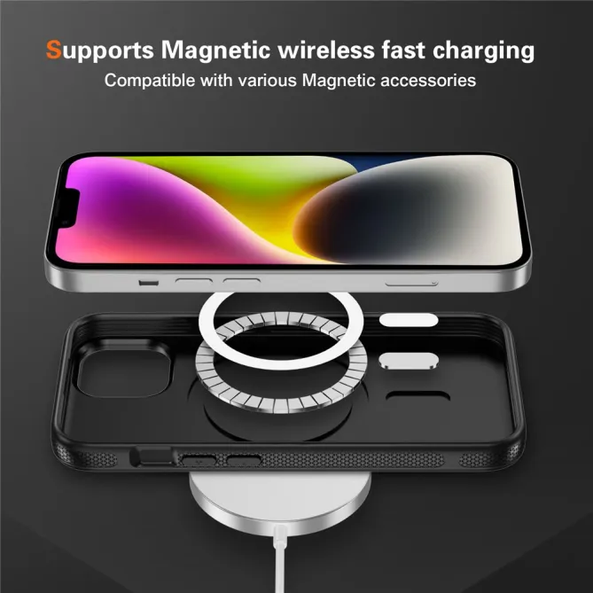 Coque iPhone 15 magnétique fibre de carbone toucher peau