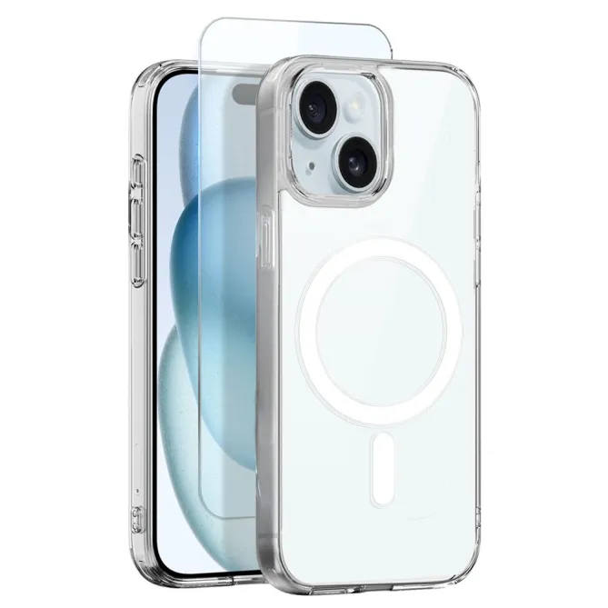 Coque iPhone 15 transparente magnétique avec verre trempé