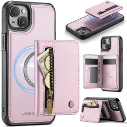 Coque iPhone 15 portefeuille détachable magnétique zippé J12