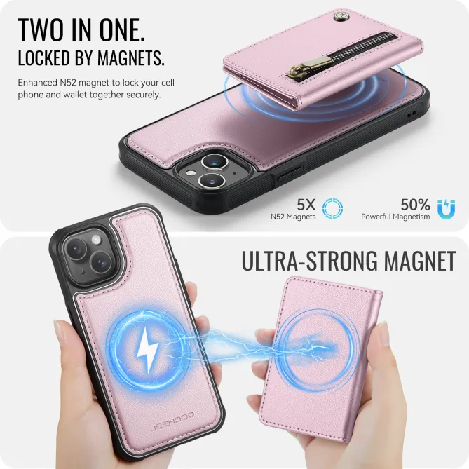 Coque iPhone 15 portefeuille détachable magnétique zippé J12
