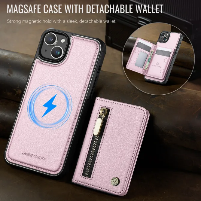 Coque iPhone 15 portefeuille détachable magnétique zippé J12