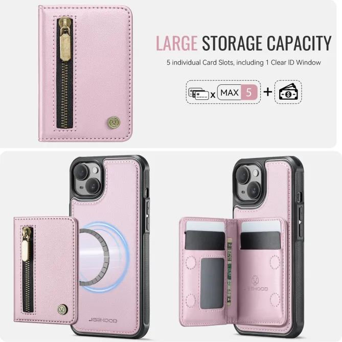 Coque iPhone 15 portefeuille détachable magnétique zippé J12