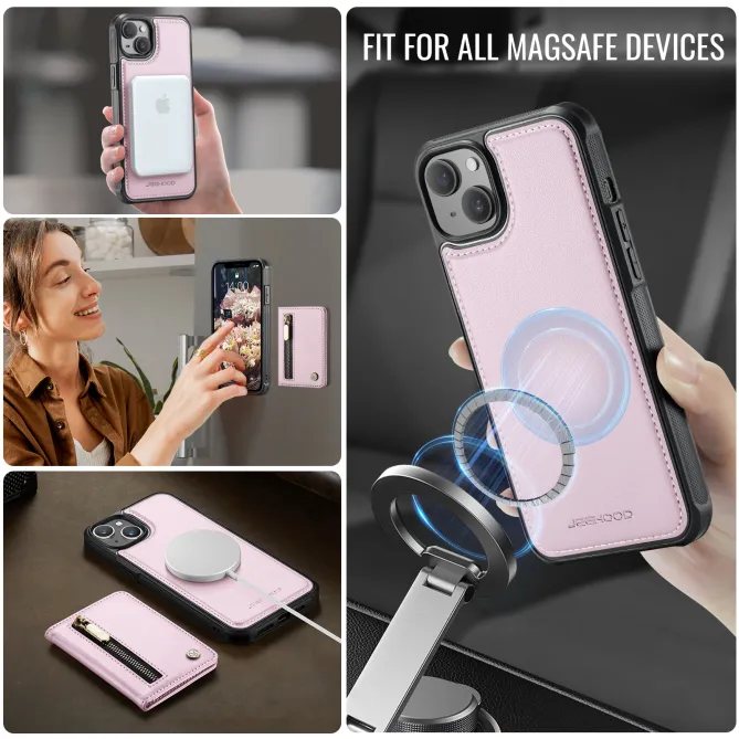 Coque iPhone 15 portefeuille détachable magnétique zippé J12
