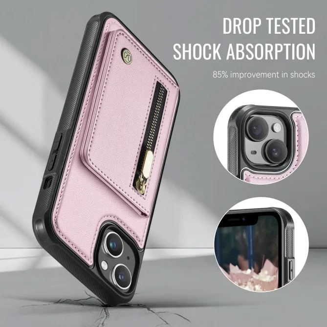 Coque iPhone 15 portefeuille détachable magnétique zippé J12