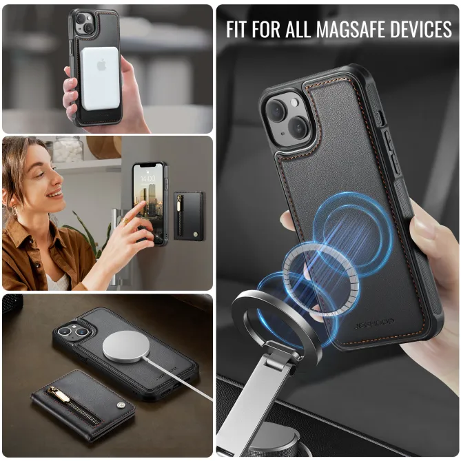 Coque iPhone 15 portefeuille détachable magnétique zippé J12