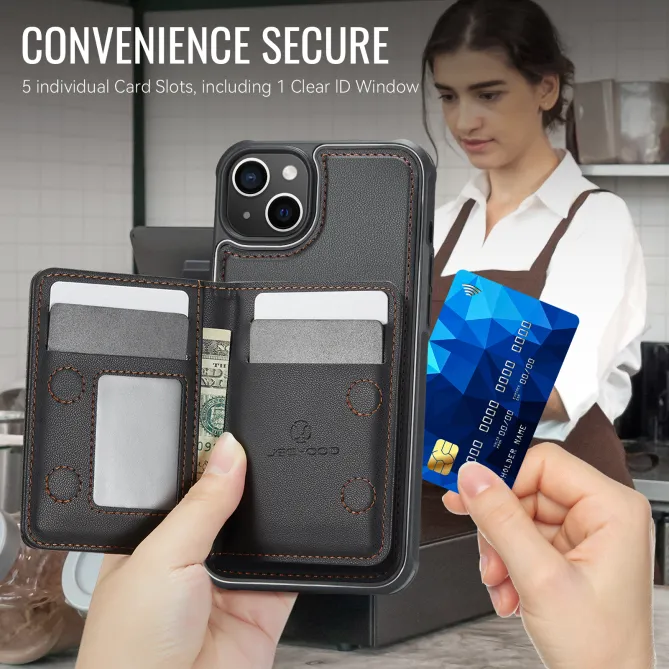 Coque iPhone 15 portefeuille détachable magnétique zippé J12