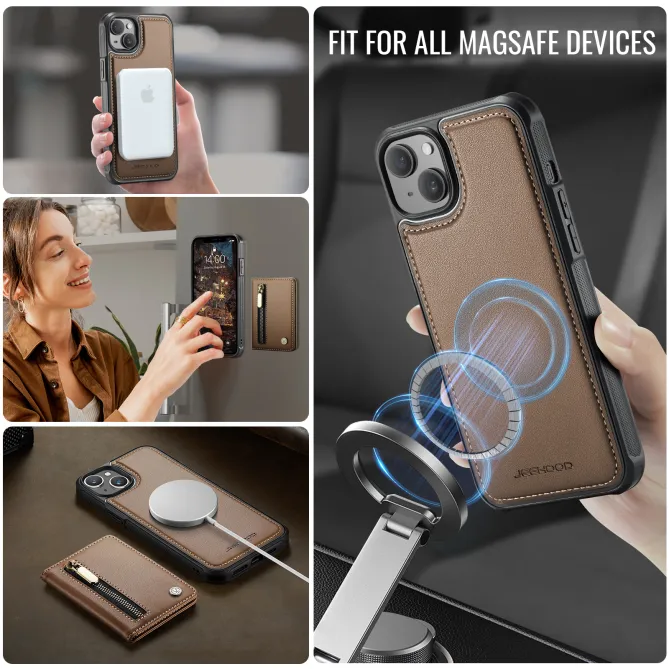 Coque iPhone 15 portefeuille détachable magnétique zippé J12