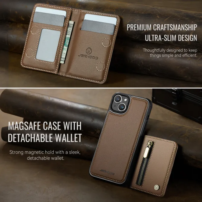Coque iPhone 15 portefeuille détachable magnétique zippé J12