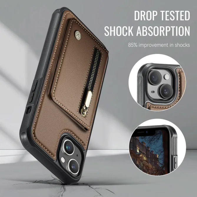 Coque iPhone 15 portefeuille détachable magnétique zippé J12