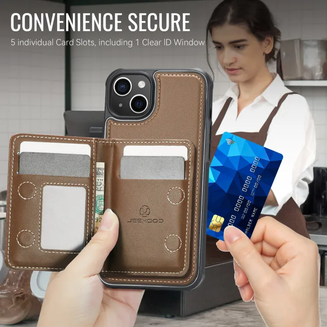 Coque iPhone 15 portefeuille détachable magnétique zippé J12