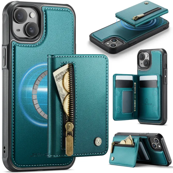 Coque iPhone 15 portefeuille détachable magnétique zippé J12