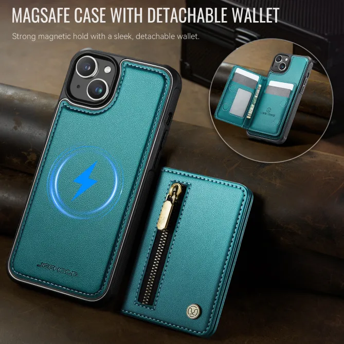 Coque iPhone 15 portefeuille détachable magnétique zippé J12