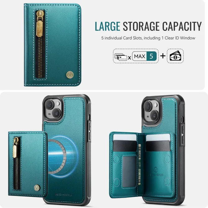 Coque iPhone 15 portefeuille détachable magnétique zippé J12