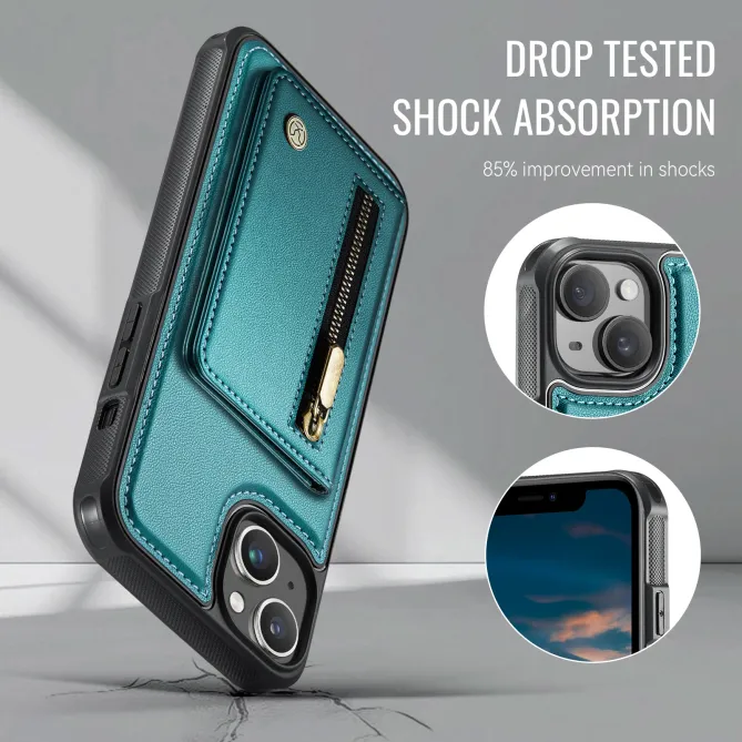 Coque iPhone 15 portefeuille détachable magnétique zippé J12