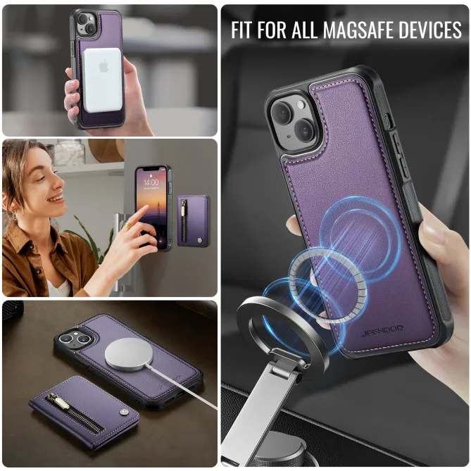 Coque iPhone 15 portefeuille détachable magnétique zippé J12