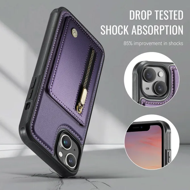 Coque iPhone 15 portefeuille détachable magnétique zippé J12