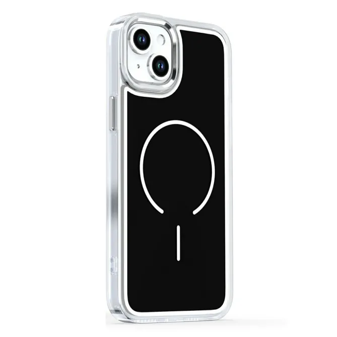 Coque iPhone 15 magnétique acrylique contour métallisé