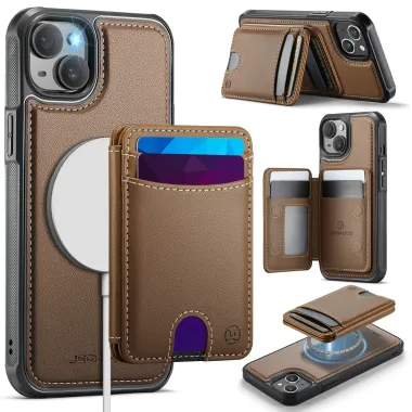 Coque iPhone 15 magnétique J10 simili cuir avec porte-cartes détachable