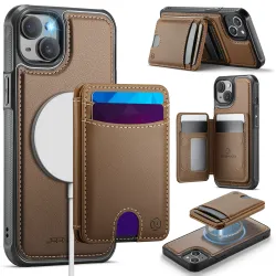 Coque iPhone 15 magnétique J10 simili cuir avec porte-cartes détachable