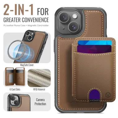 Coque iPhone 15 magnétique J10 simili cuir avec porte-cartes détachable