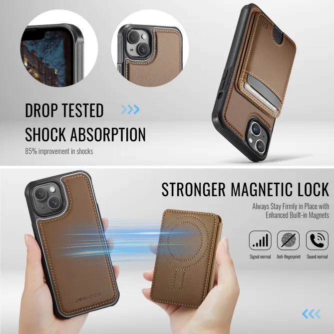 Coque iPhone 15 magnétique J10 simili cuir avec porte-cartes détachable
