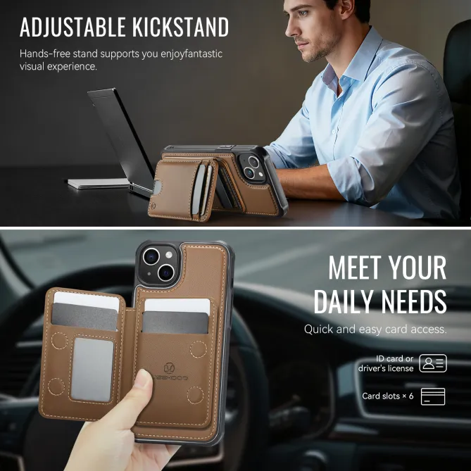 Coque iPhone 15 magnétique J10 simili cuir avec porte-cartes détachable