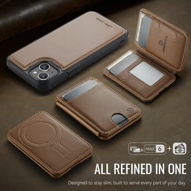 Coque iPhone 15 magnétique J10 simili cuir avec porte-cartes détachable