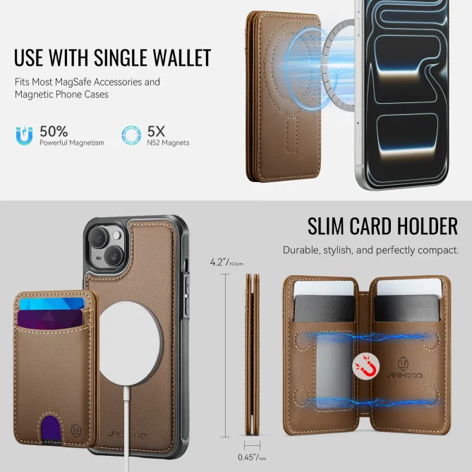Coque iPhone 15 magnétique J10 simili cuir avec porte-cartes détachable
