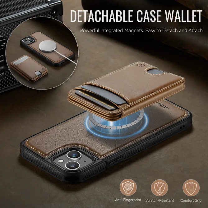 Coque iPhone 15 magnétique J10 simili cuir avec porte-cartes détachable