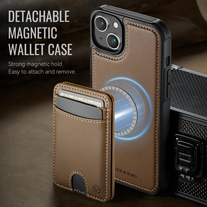 Coque iPhone 15 magnétique J10 simili cuir avec porte-cartes détachable