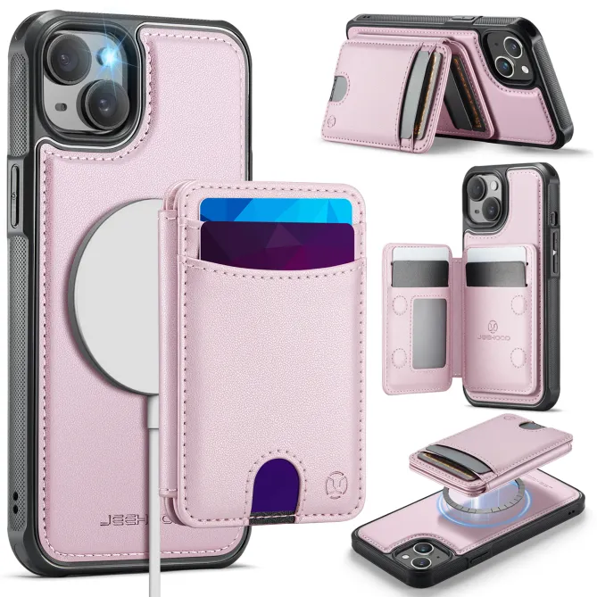 Coque iPhone 15 magnétique J10 simili cuir avec porte-cartes détachable